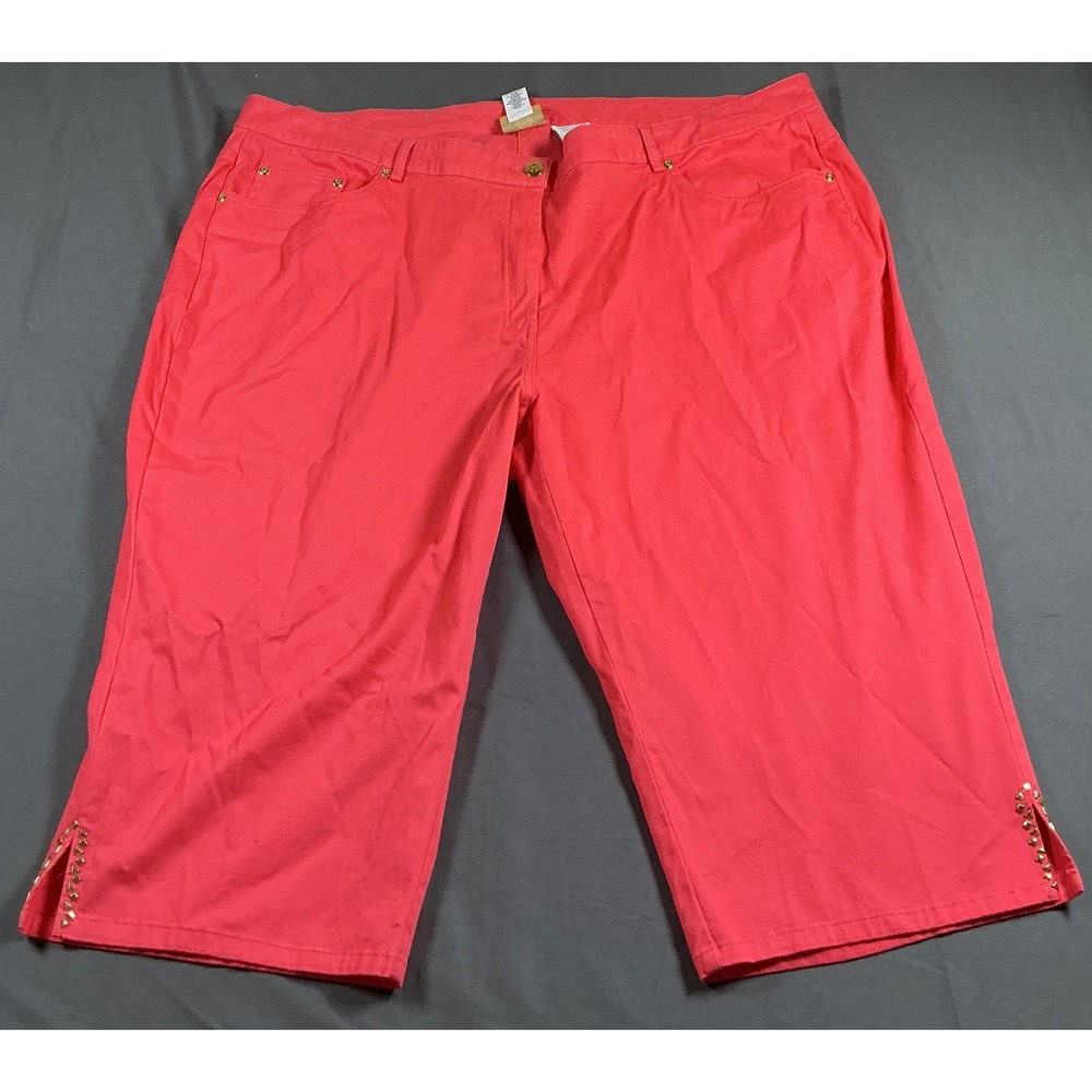 Ruby Rd Woman Red Capri Pants Studded Hem Size 22W 57801 Stretch Cropped Pants
